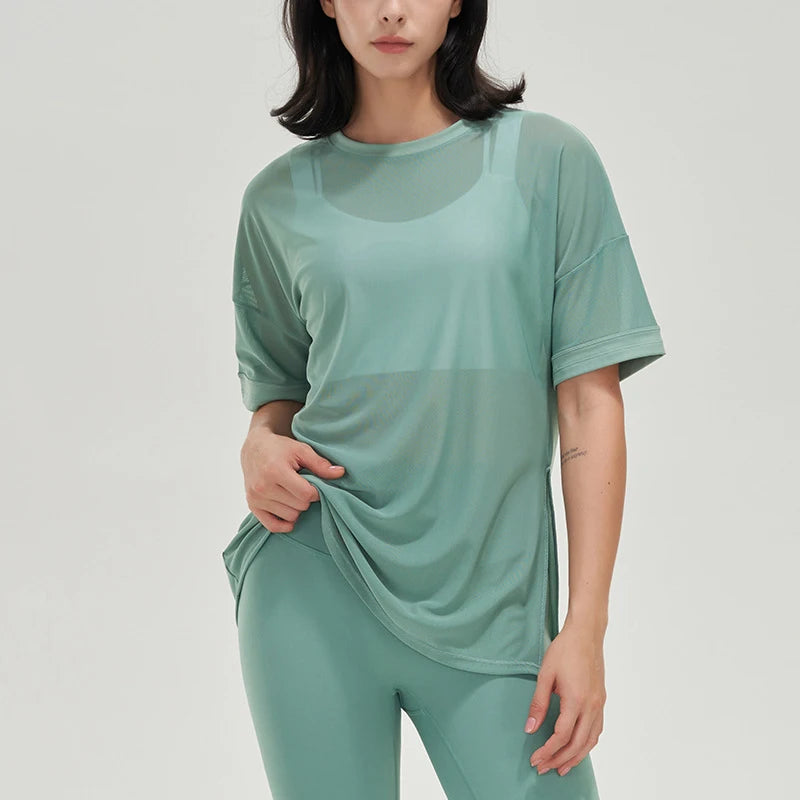 Women's Ice-cold Breathable Fitness Sports T-shirt Yoga Tops Loose Gym Sports Short Sleeve Shirt Women Sportswear Workout Clothes