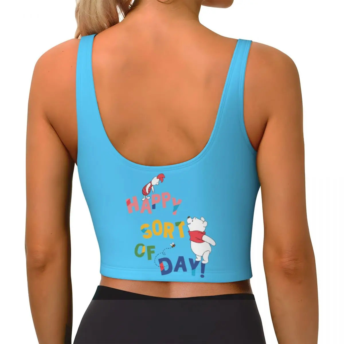 Custom High Impact Pooh And Piglet Happy Sort Of Day! Sports Bra for Women Gym Workout Yoga Crop Top