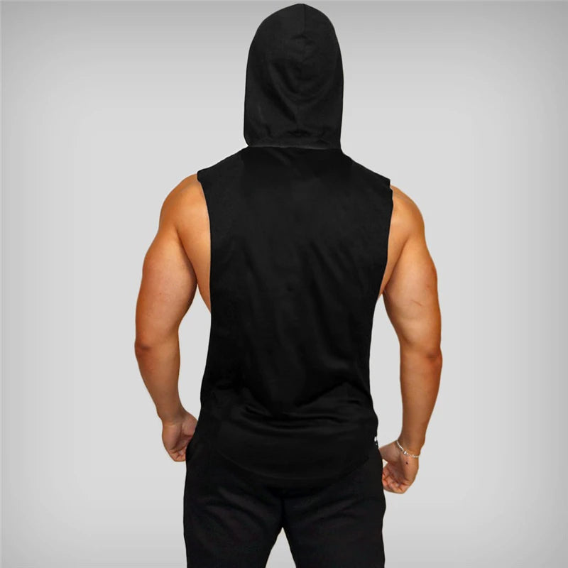 Mens Bodybuilding "no pain, no gain" Sleeveless Hooded Shirts Summer Breathable Loose Cotton Hip Hop Tank Tops Gym Workout Fitness Muscle Hoodie