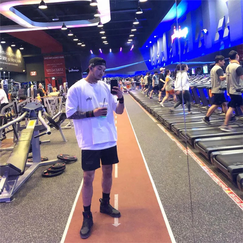 Round Collar sports T Shirt Oversize Cotton Summer Tee Training running shirt Man Streetwear Half Sleeve men T-shirt
