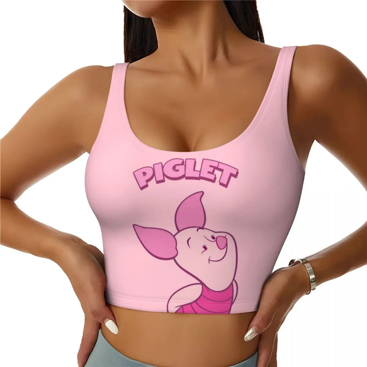 Custom High Impact Pooh And Piglet Happy Sort Of Day! Sports Bra for Women Gym Workout Yoga Crop Top