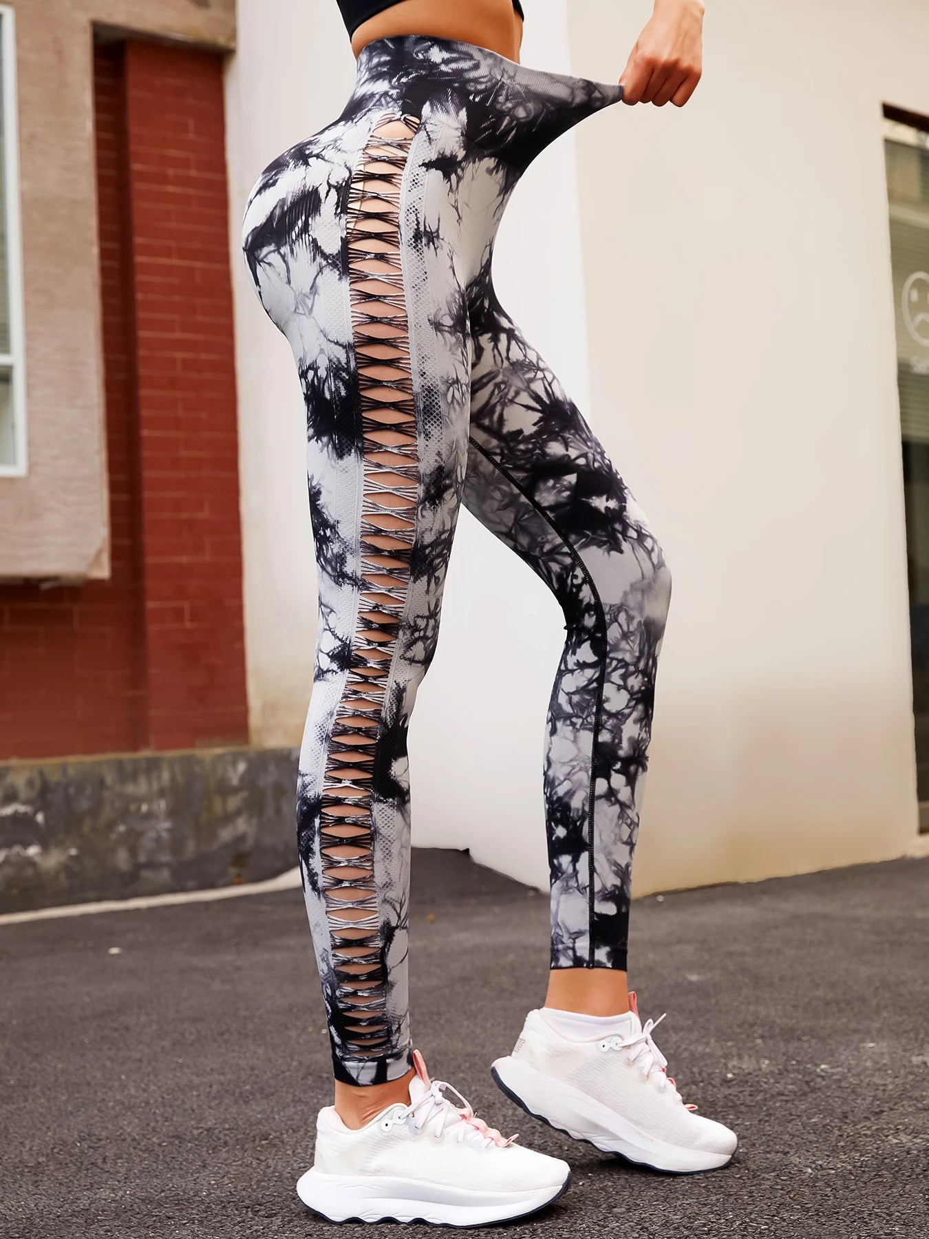 Tie Dye Seamless Leggings Women High Waist Yoga Leggings Scrunch Butt Lifting Peach Hip Compression Yoga Pants Side Mesh Design