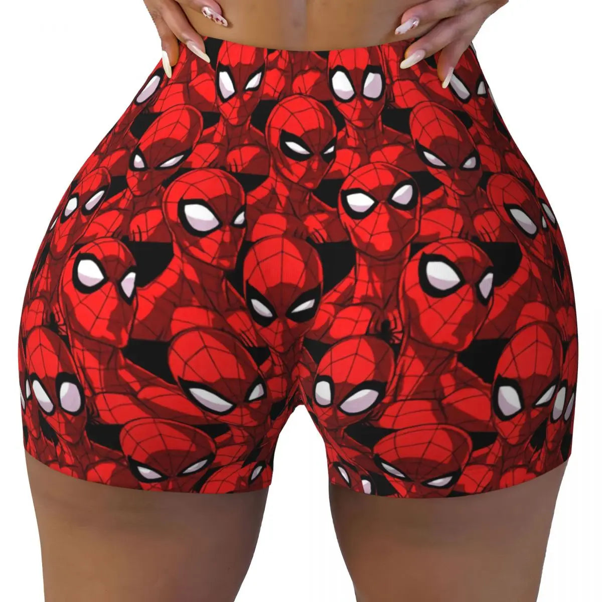 Women Spiderman Cartoon Superhero Workout Yoga Shorts Gym Athletic Biker Running Shorts