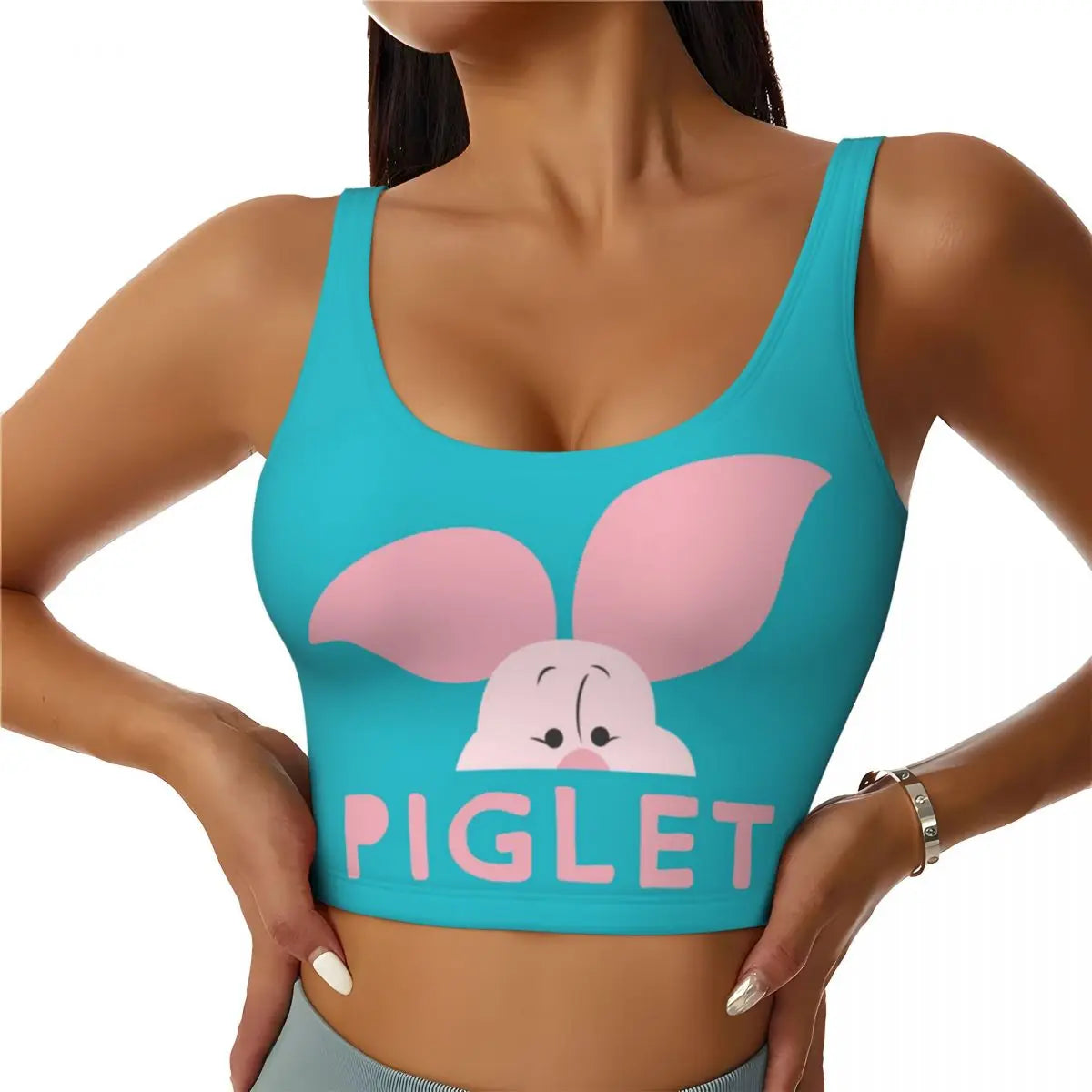 Custom High Impact Pooh And Piglet Happy Sort Of Day! Sports Bra for Women Gym Workout Yoga Crop Top