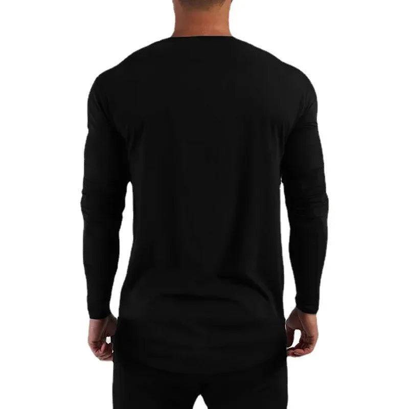 Plain Cotton Breathable Long Sleeve Clothing Gym Fitness Bodybuilding Sport T-shirts Mens Workout Casual Slim Fit Autumn Shirts
