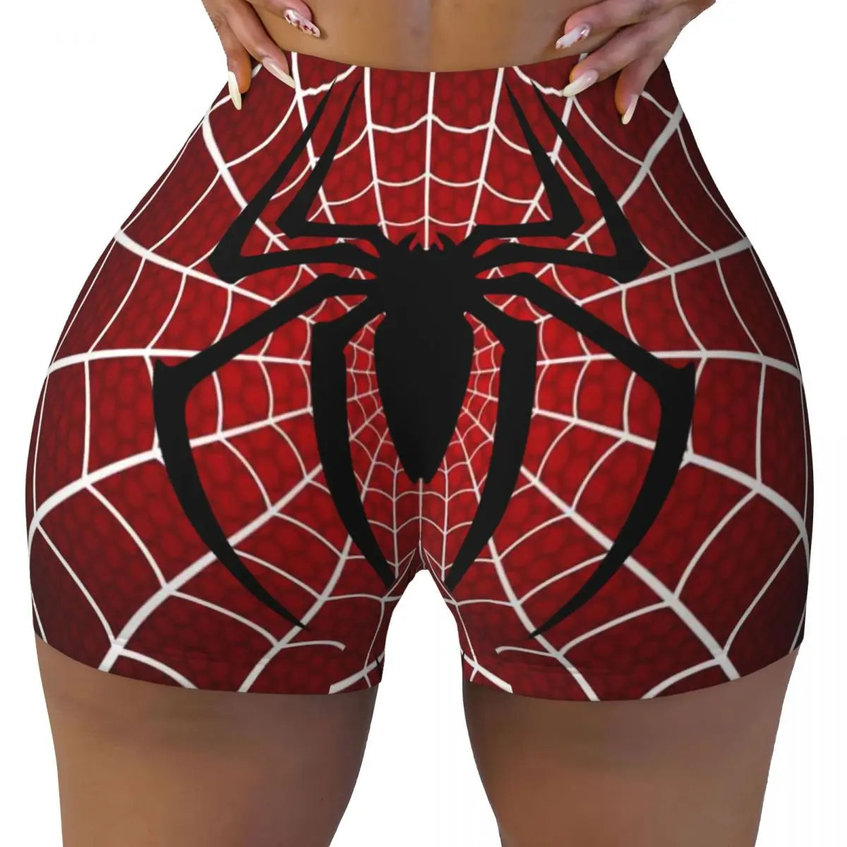 Women Spiderman Cartoon Superhero Workout Yoga Shorts Gym Athletic Biker Running Shorts