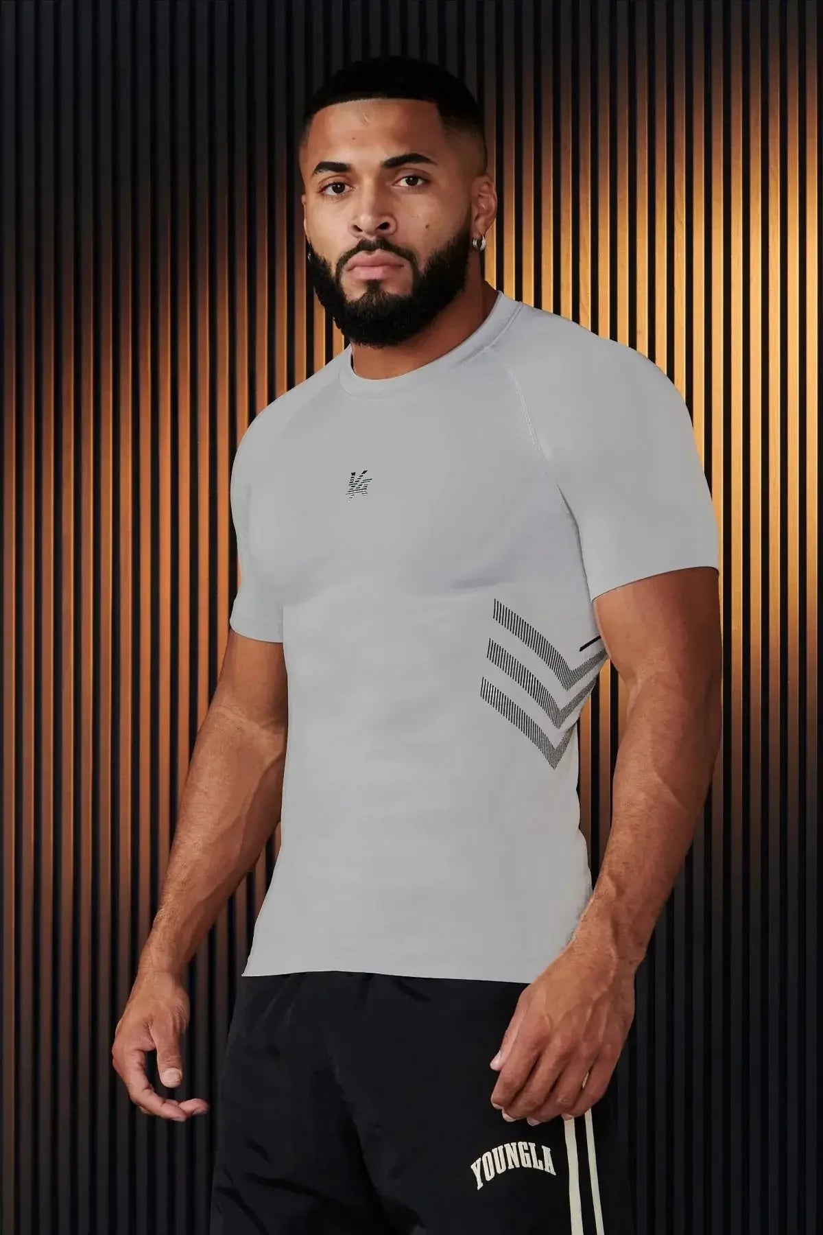 YOUNGLA American men's T-shirt new gym sports bodybuilding quick drying breathable elastic crewneck top