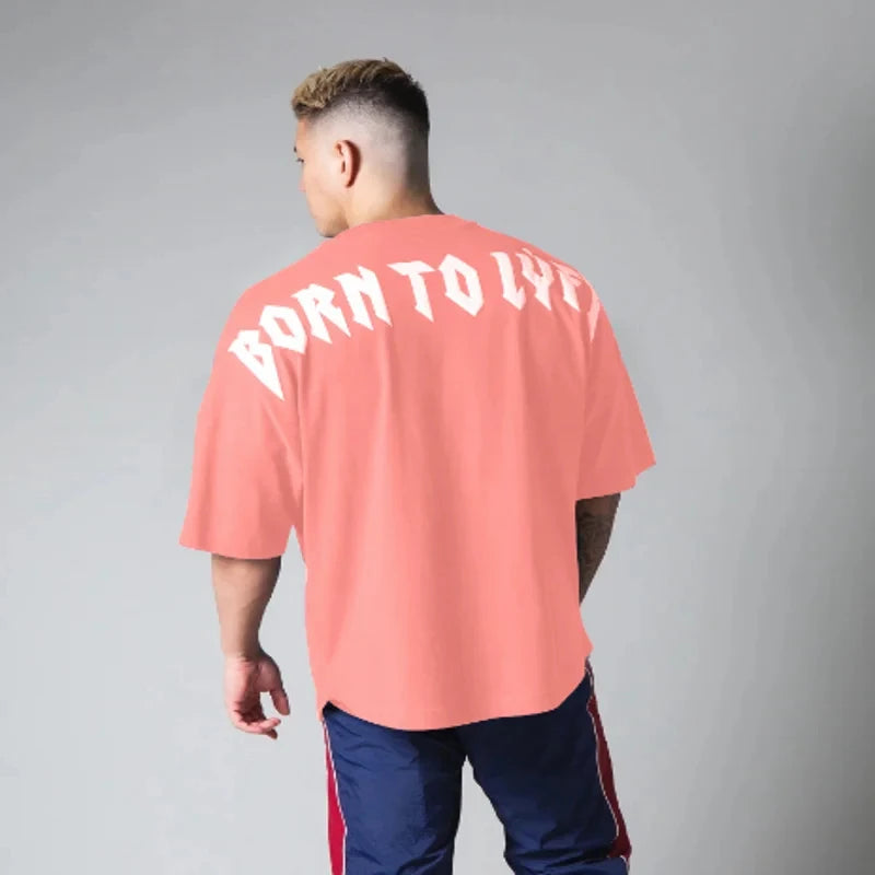 High Quality gyms T shirt Men Bodybuilding print loose T-shirt Workout Fitness Tees Men Clothing cotton Short Sleeve Sports Shirt