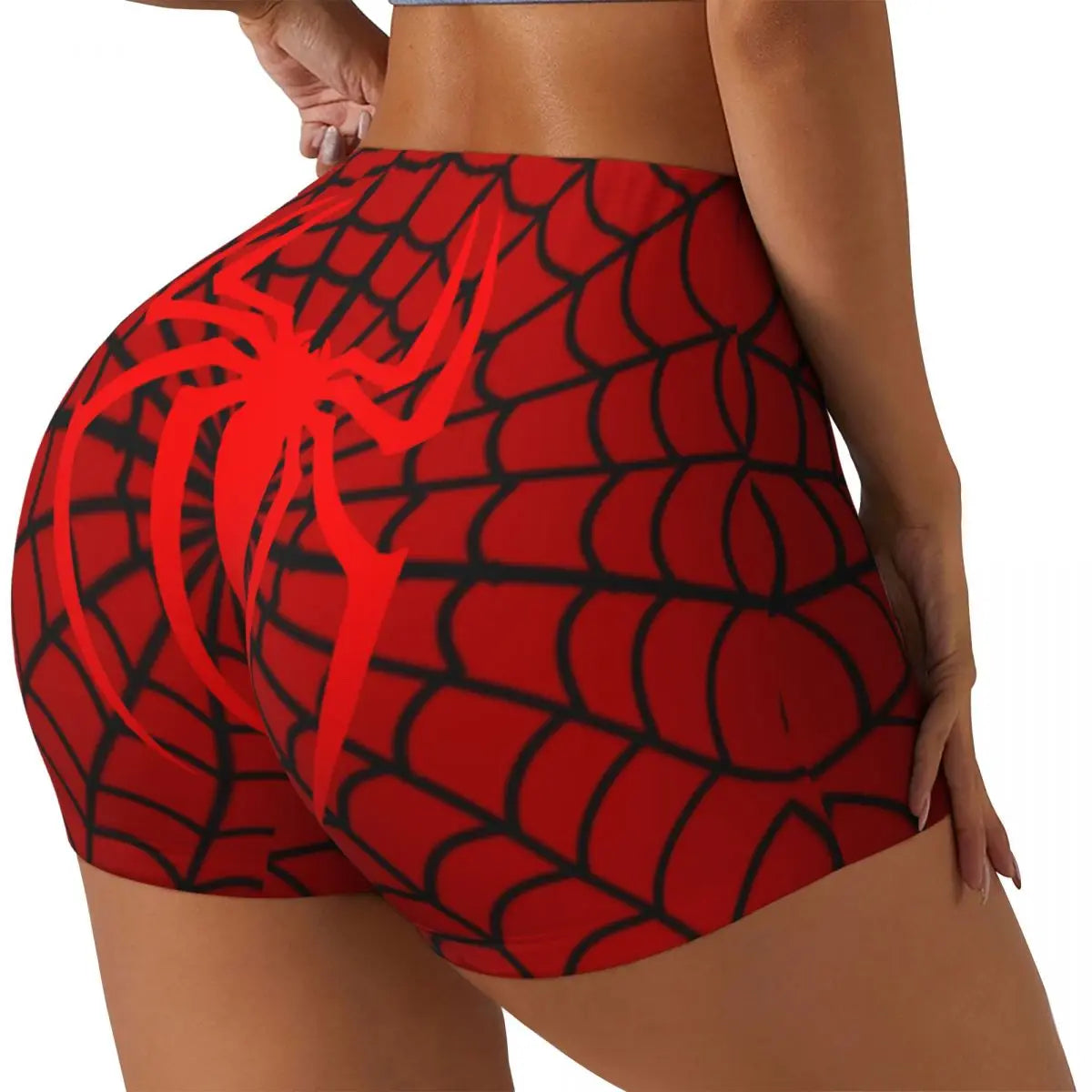 Women Spiderman Cartoon Superhero Workout Yoga Shorts Gym Athletic Biker Running Shorts