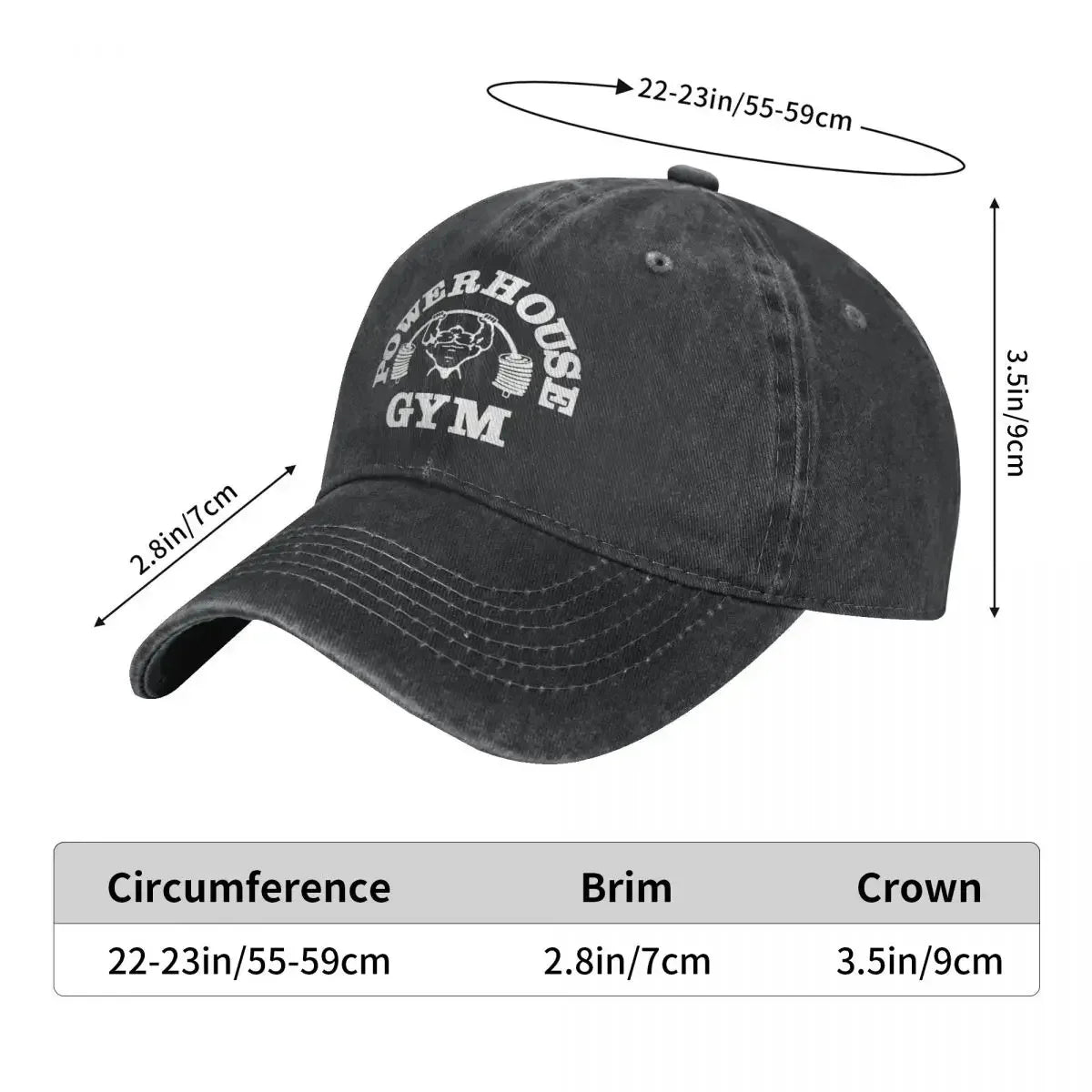 Classic Denim Powerhouse Gym Baseball Caps For Men Women Summer Adjustable Baseball Hat