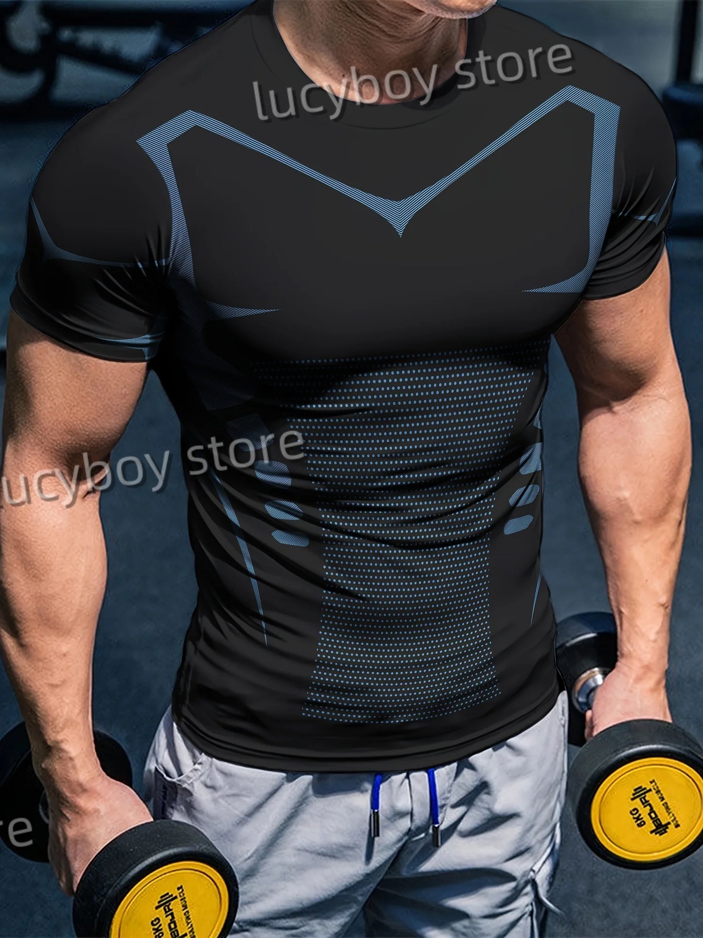 Mens Gym Muscle Training T Shirt Color block Sports Jogging Short Sleeve Tees Quick Drying Running Men