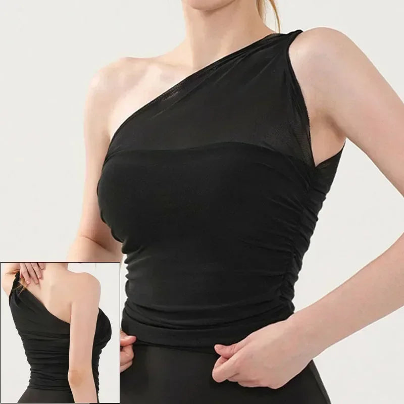 Sexy One Shoulder Yoga Bras Women Sports Top Crop Athletic Vest Push Up Underwear BH Sports Bra Sportswear Wire Free Gym Shirts