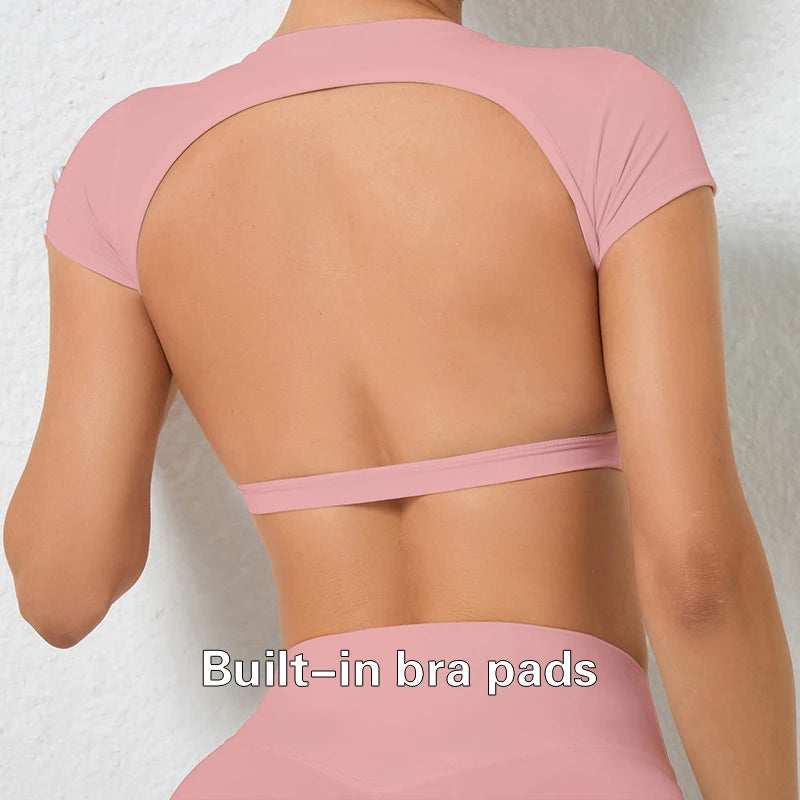 Hearuisavy Customizable Sports Shirts Workout Sportswear Backless Yoga Clothing Chest Pads Sport Crop Tops Gym Top Women