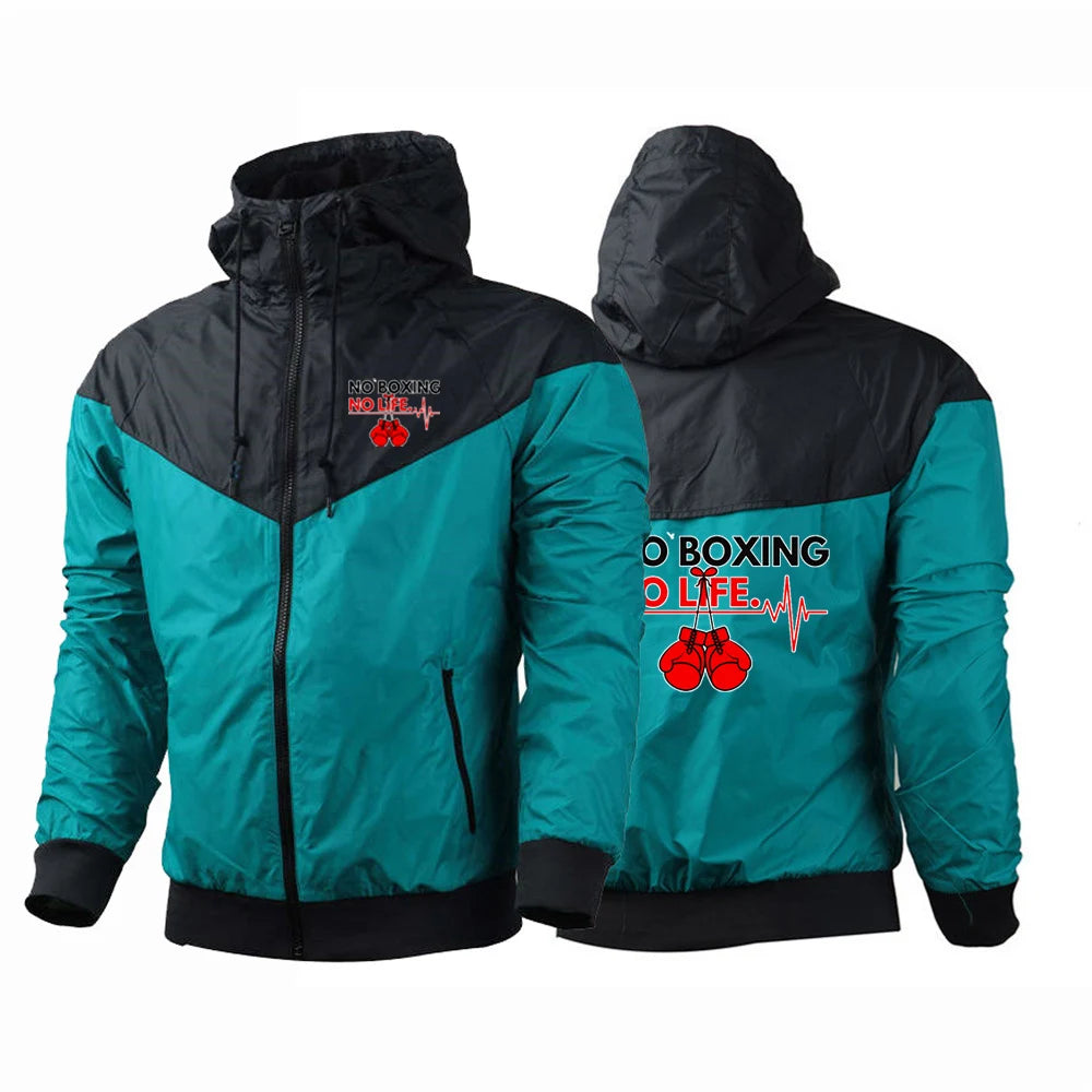 No Boxing No Life Gym Men's Spring and Autumn Thin Windproof Casual Hooded Color Matching Fashion Printing Windbreaker Coat