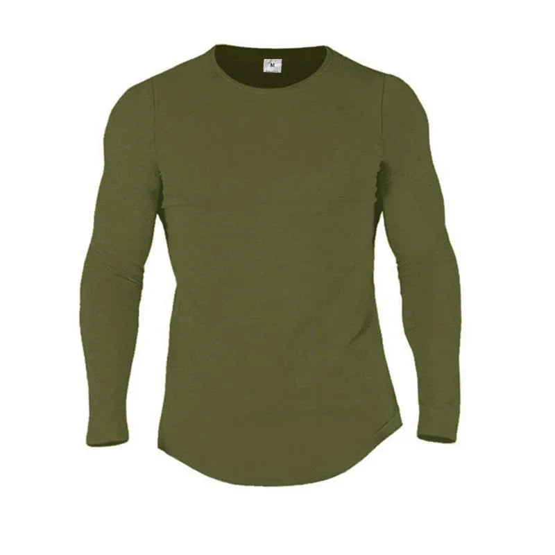 Plain Cotton Breathable Long Sleeve Clothing Gym Fitness Bodybuilding Sport T-shirts Mens Workout Casual Slim Fit Autumn Shirts