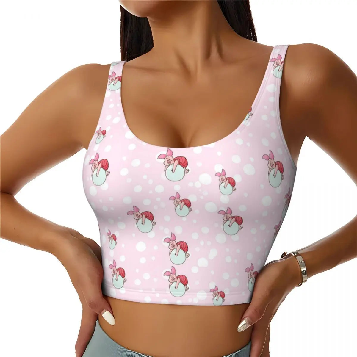 Custom High Impact Pooh And Piglet Happy Sort Of Day! Sports Bra for Women Gym Workout Yoga Crop Top