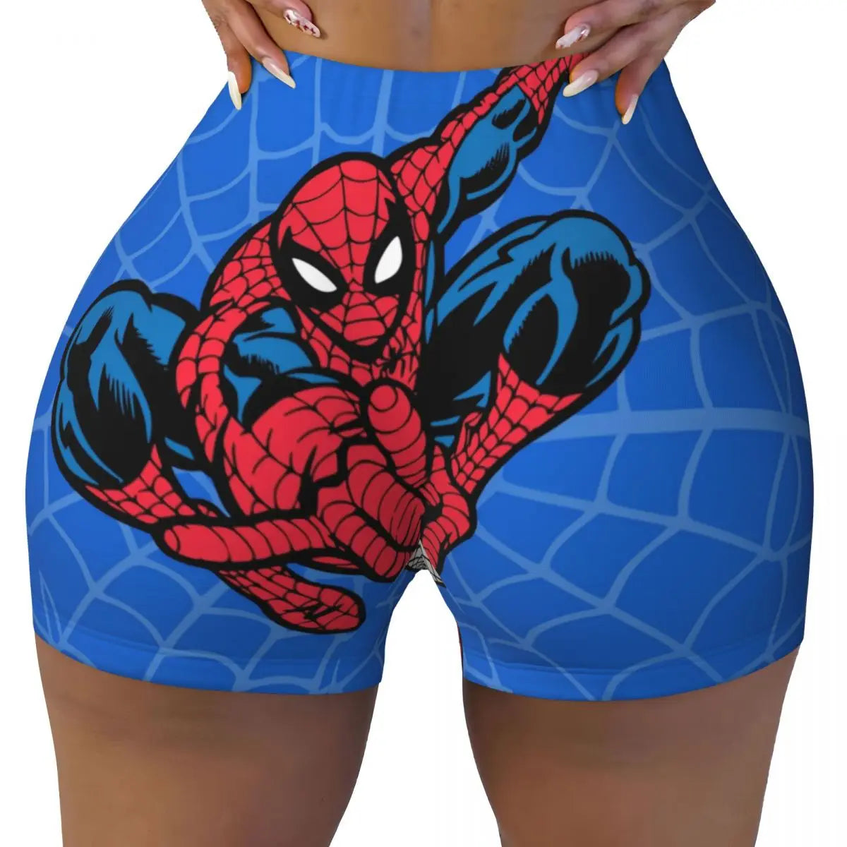 Women Spiderman Cartoon Superhero Workout Yoga Shorts Gym Athletic Biker Running Shorts
