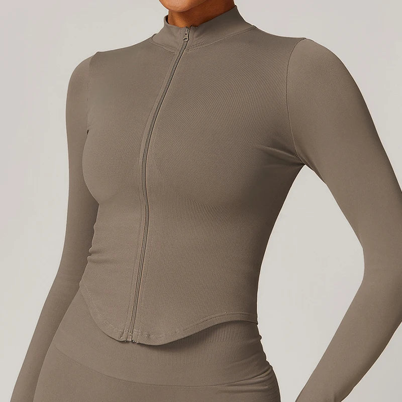 Hearuisavy Autumn Running Zipper Workout Jacket Women Long Sleeve Sportswear Gym Top Female Quick-Dry Yoga Clothing Sport Coat