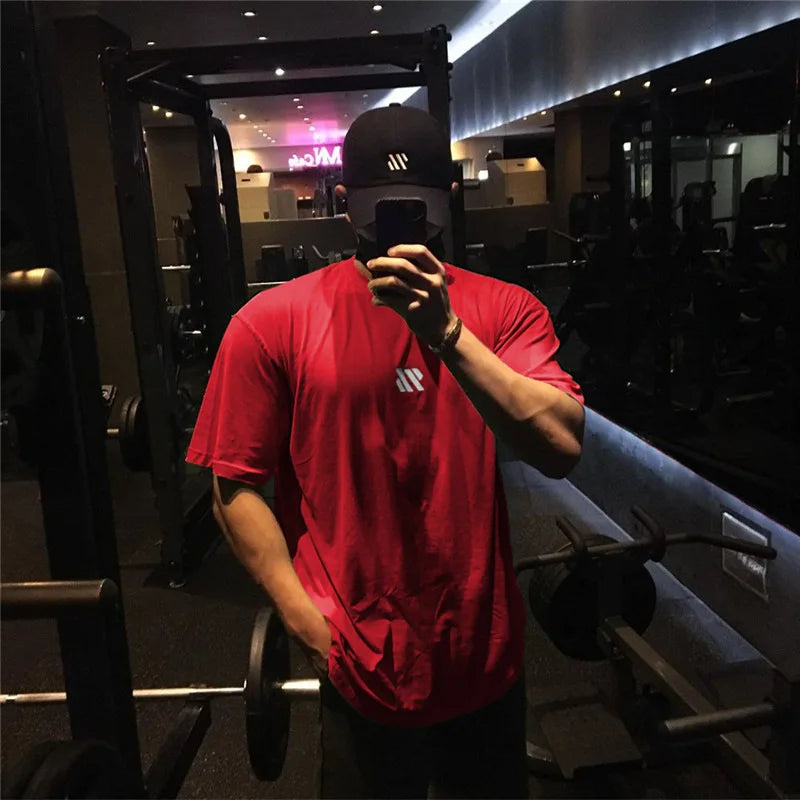 Men's Clothing Gym Fitness Streetwear Tees Breathable Cotton Loose Short Sleeve T-shirt Summer Casual Running Tops Sweatshirt