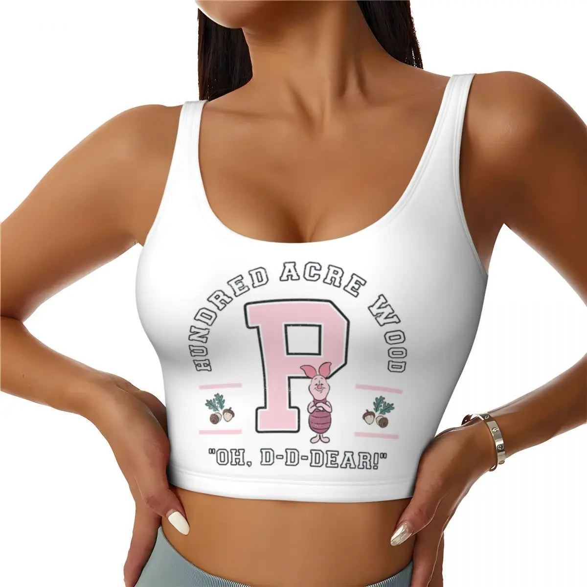 Custom High Impact Pooh And Piglet Happy Sort Of Day! Sports Bra for Women Gym Workout Yoga Crop Top