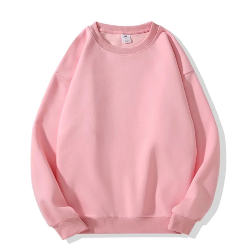American Round Neck Hatless Sweatshirt for Men Spring Autumn Style Versatile Simple Solid Color Loose Inner Top Trendy