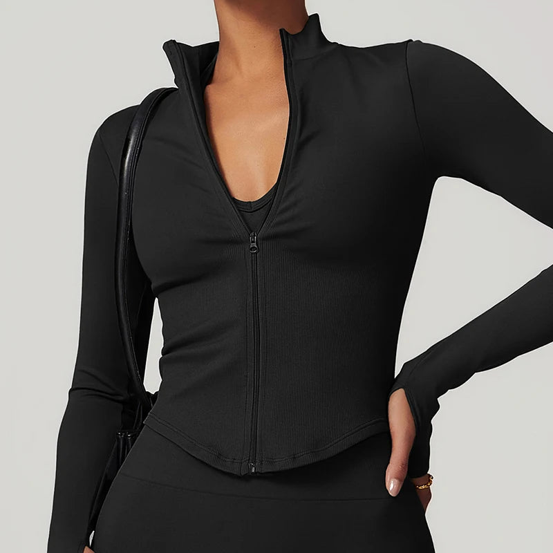 Hearuisavy Autumn Running Zipper Workout Jacket Women Long Sleeve Sportswear Gym Top Female Quick-Dry Yoga Clothing Sport Coat