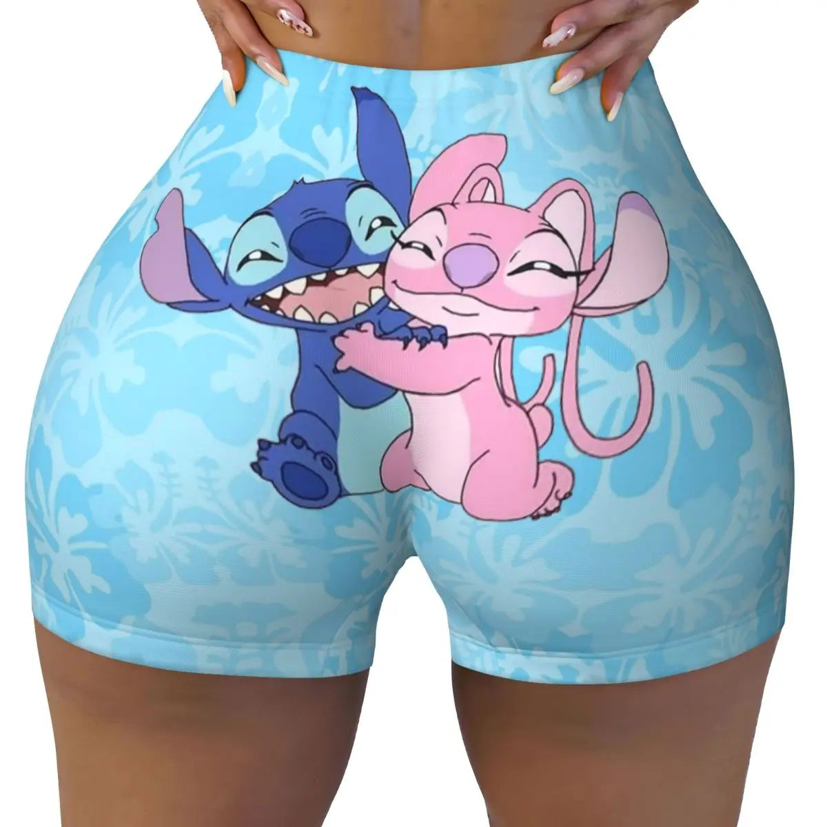 Women Lilo And Stitch Pattern Kawaii Workout Yoga Shorts Gym Athletic Running Volleyball Shorts