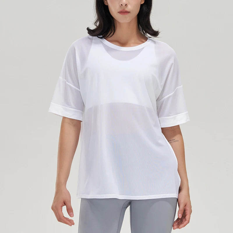 Women's Ice-cold Breathable Fitness Sports T-shirt Yoga Tops Loose Gym Sports Short Sleeve Shirt Women Sportswear Workout Clothes