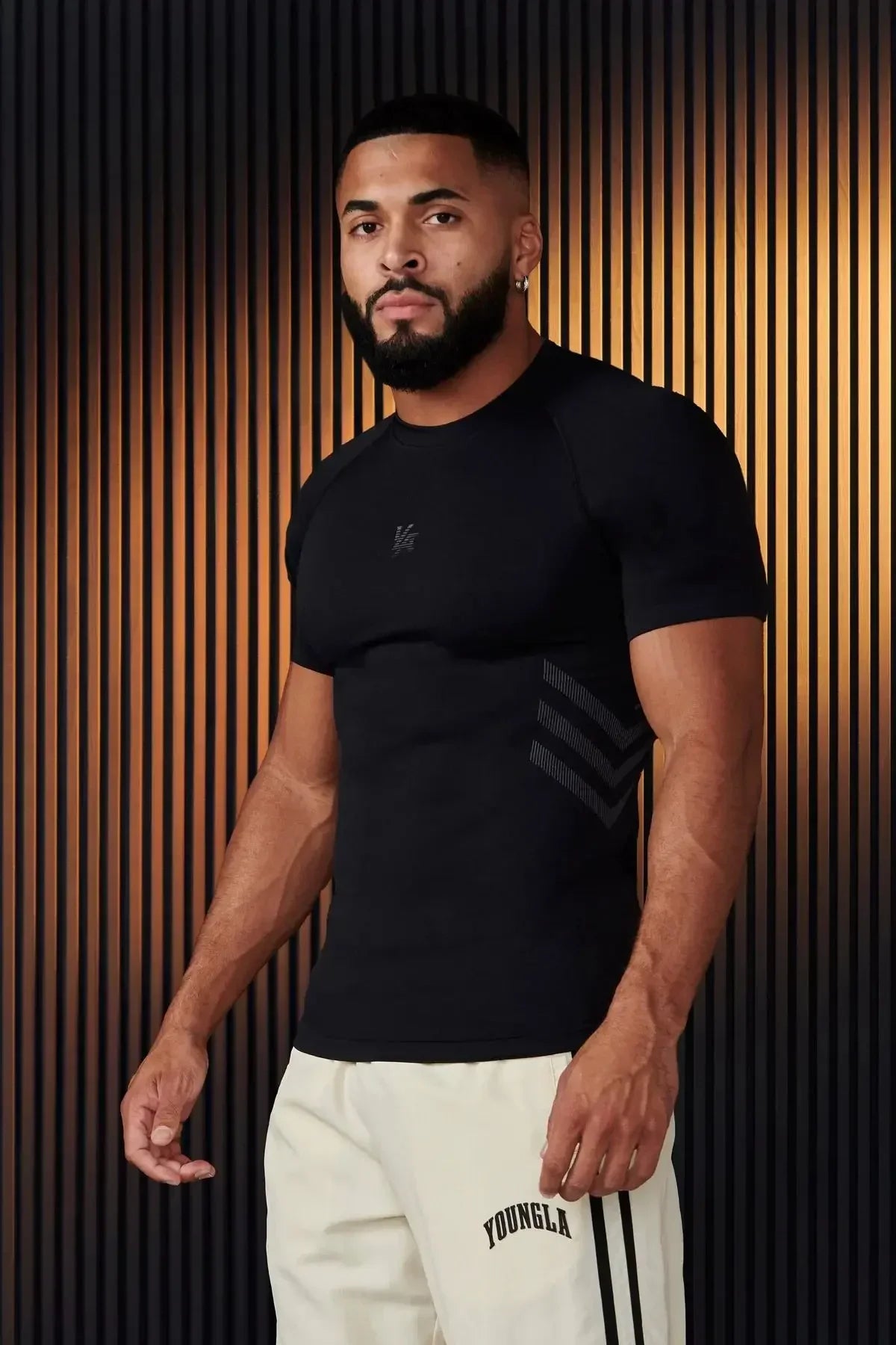 YOUNGLA American men's T-shirt new gym sports bodybuilding quick drying breathable elastic crewneck top