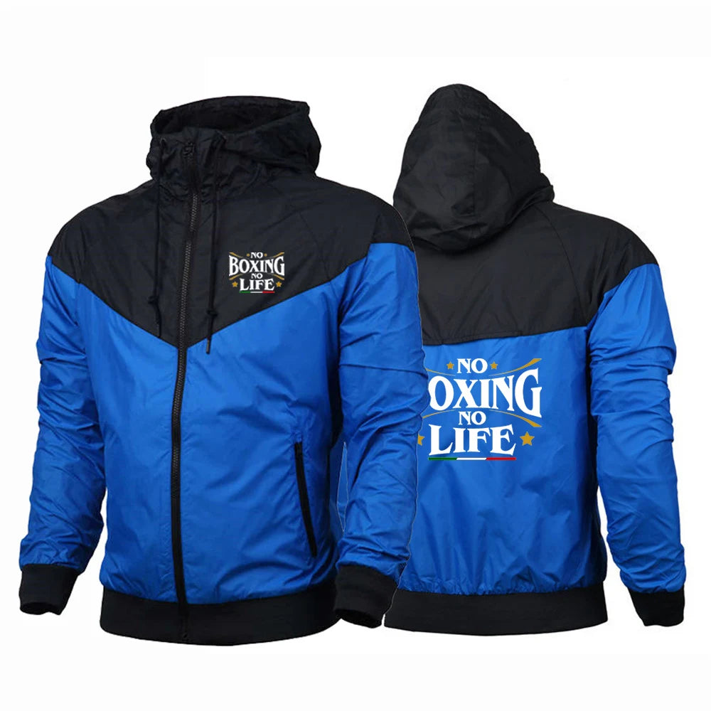 No Boxing No Life Gym Men's Spring and Autumn Thin Windproof Casual Hooded Color Matching Fashion Printing Windbreaker Coat