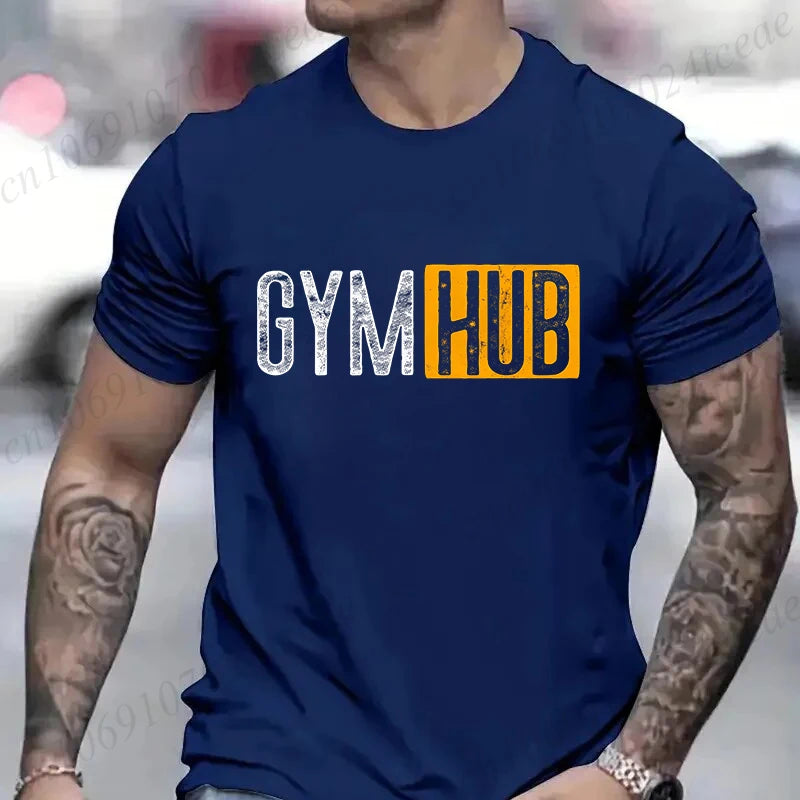 Gym Hub Print Men's T-Shirt Oversize Funny Graphic Tees for Men Summer Tops T Shirt for Men Clothing Fashion T Shirt Casual Tee