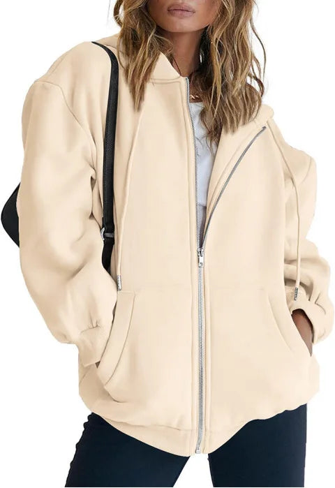 Autumn Winter Zipper Cardigan Hooded Sweatshirt Women Sporty Style Splice Double Pocket Hoodie Female Casual Warm Top Sportswear