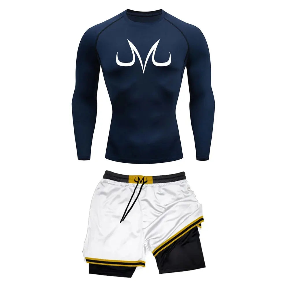 Men's Running Tracksuit Anime Print Training Fitness Sportswear Set Compression Leggings Sport Gym Performance Shorts Rash Guard