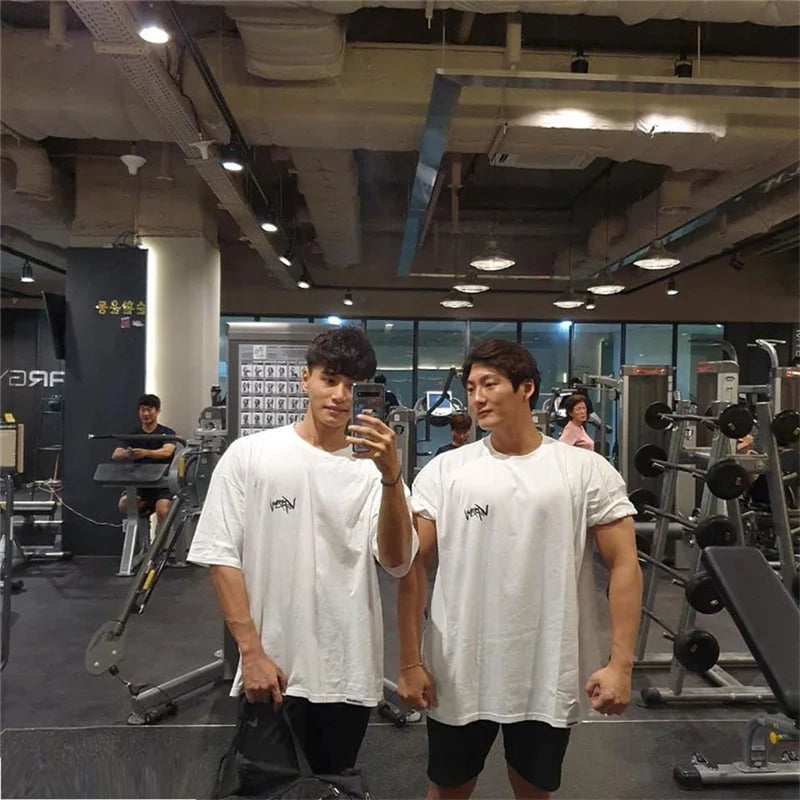 Round Collar sports T Shirt Oversize Cotton Summer Tee Training running shirt Man Streetwear Half Sleeve men T-shirt