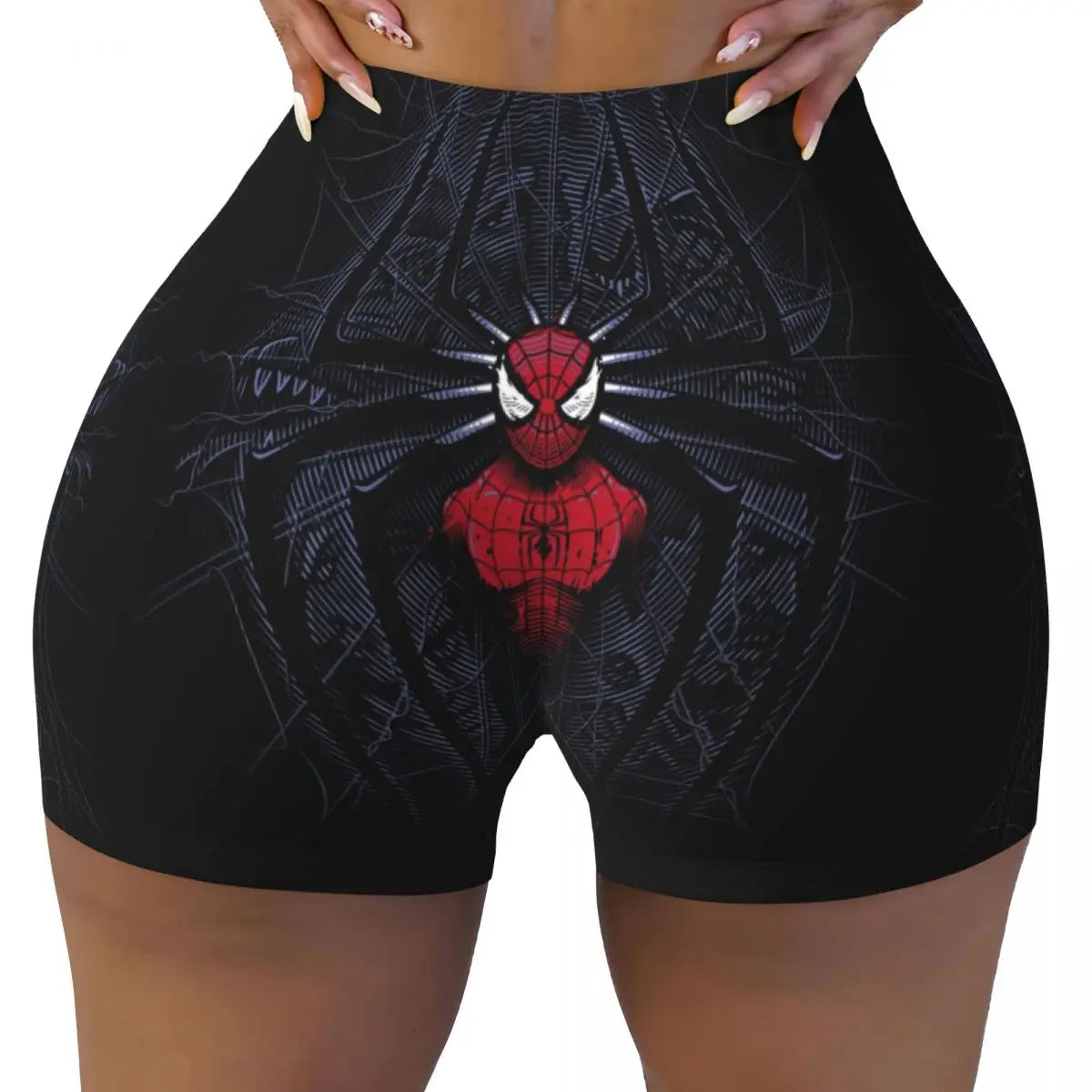 Women Spiderman Cartoon Superhero Workout Yoga Shorts Gym Athletic Biker Running Shorts