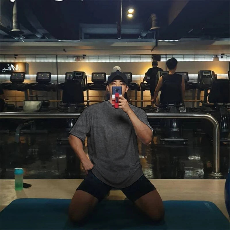 Plain Gym Clothing Fitness Mens Oversized T Shirt Outdoor Hip Hop Streetwear Loose Half Sleeve T-shirt Bodybuilding Tee Shirt