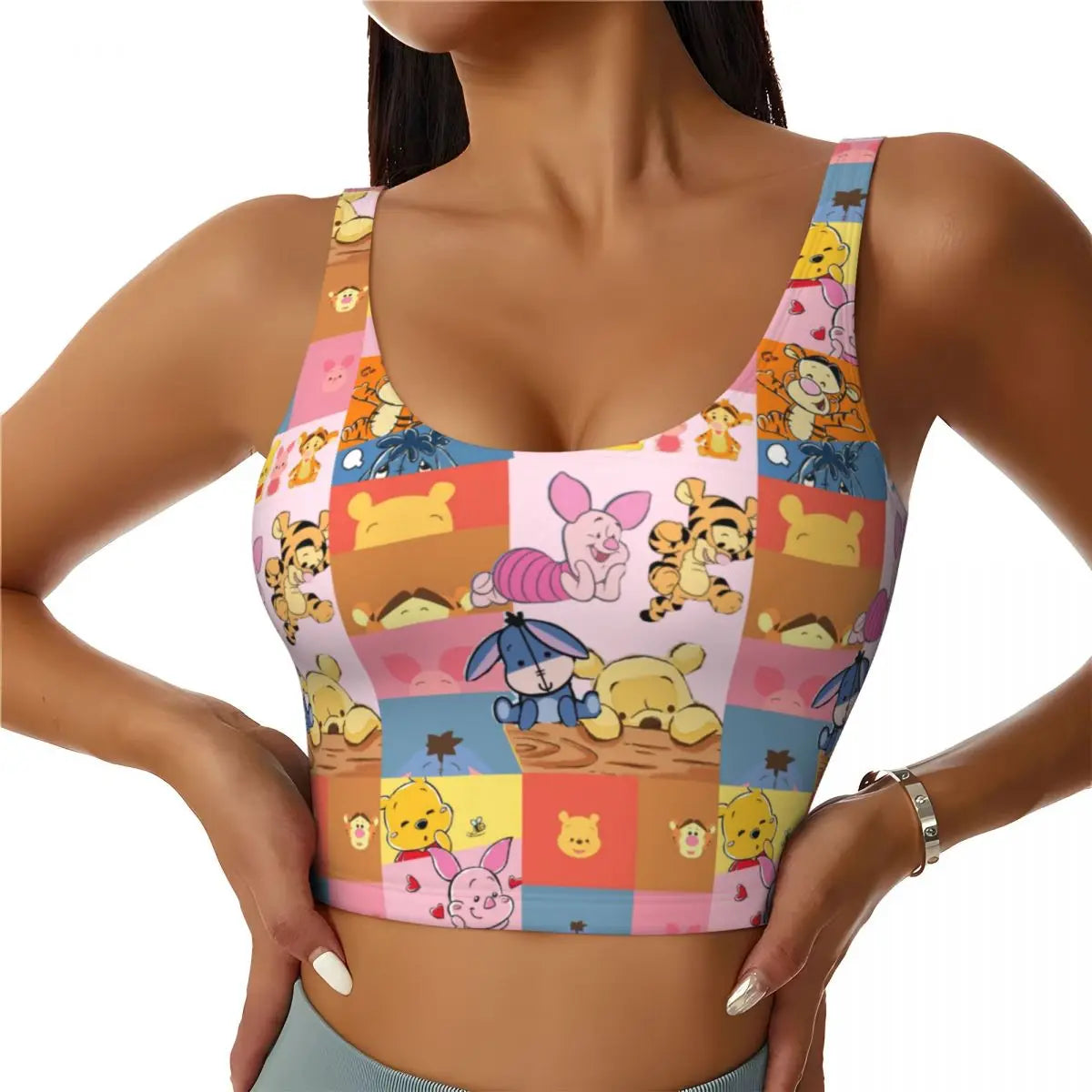 Custom High Impact Pooh And Piglet Happy Sort Of Day! Sports Bra for Women Gym Workout Yoga Crop Top