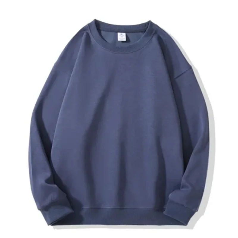 American Round Neck Hatless Sweatshirt for Men Spring Autumn Style Versatile Simple Solid Color Loose Inner Top Trendy