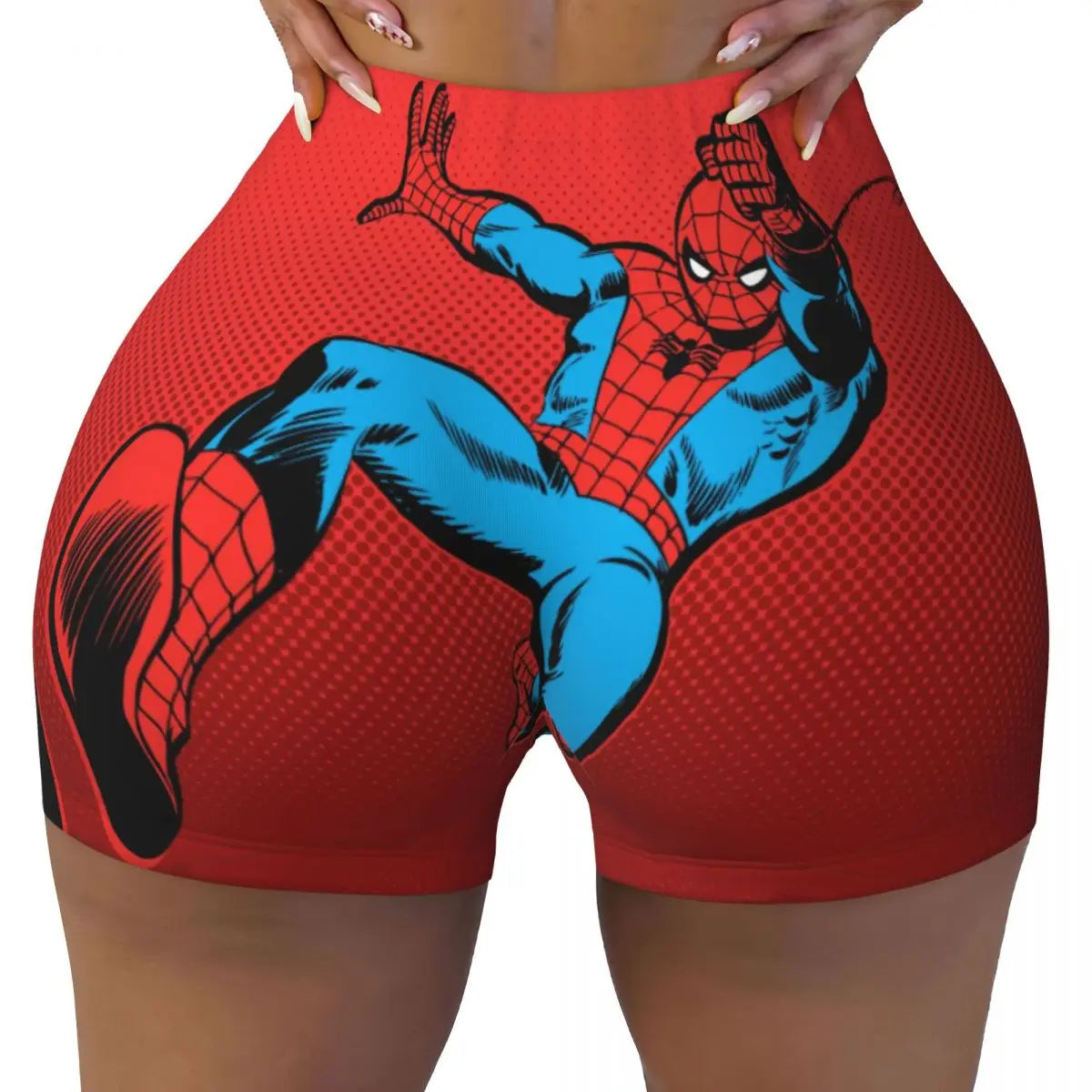 Women Spiderman Cartoon Superhero Workout Yoga Shorts Gym Athletic Biker Running Shorts