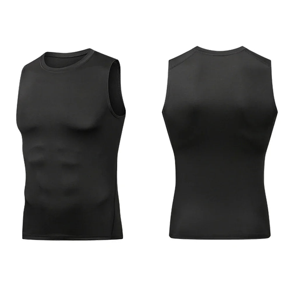 Men's Summer Sleeveless Compressed Shirt Fitness Vest Running Sport Gym Shirts Casual High Quality Tops Quick Dry Male Clothing
