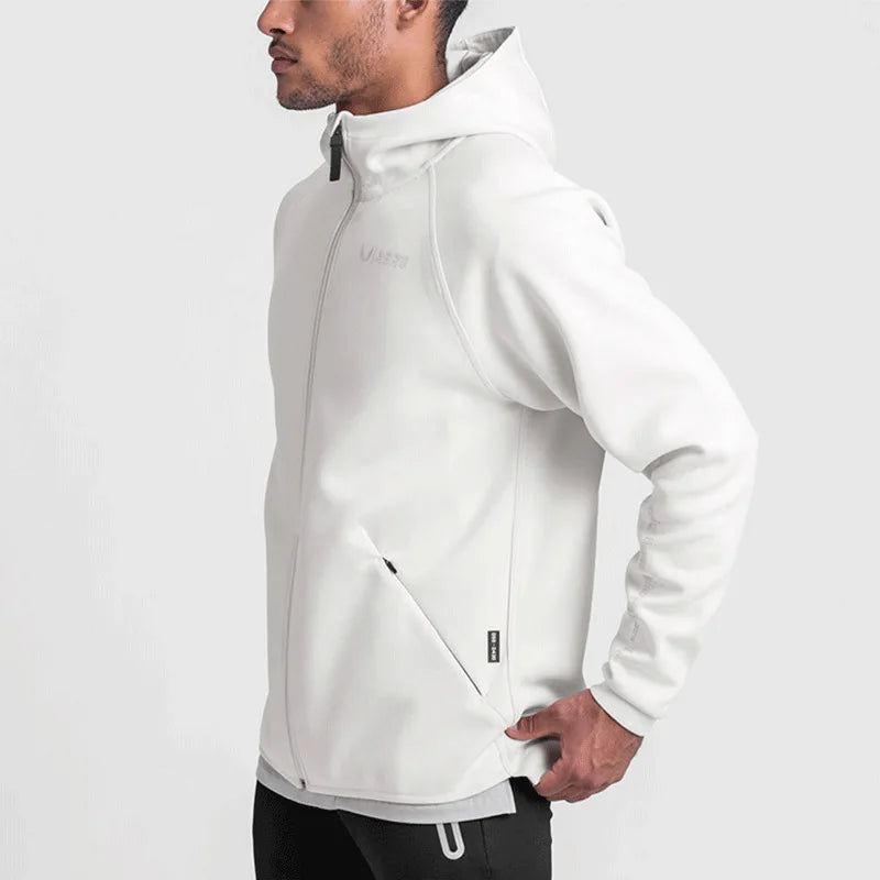 Men's Gym Sports Hoodies Cotton Elastic Hooded Male Fitness Running Loose Jackets Outdoor Zipper Coats Casual Workout Sportwear