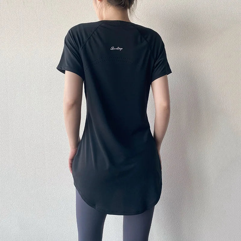 Sportswear Woman Gym Yoga Clothes Women T-Shirt Short Sleeve Quick Dry Fitness Top Breathable Slim Butt Cover Running Shirt