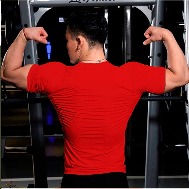 Men Training Gym T Shirt Compression Fitness Shirts Quick Dry Sport Running Shirt Short Sleeve Soccer Top Bodybuilding T-Shirts