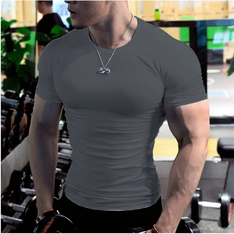 Men Training Gym T Shirt Compression Fitness Shirts Quick Dry Sport Running Shirt Short Sleeve Soccer Top Bodybuilding T-Shirts