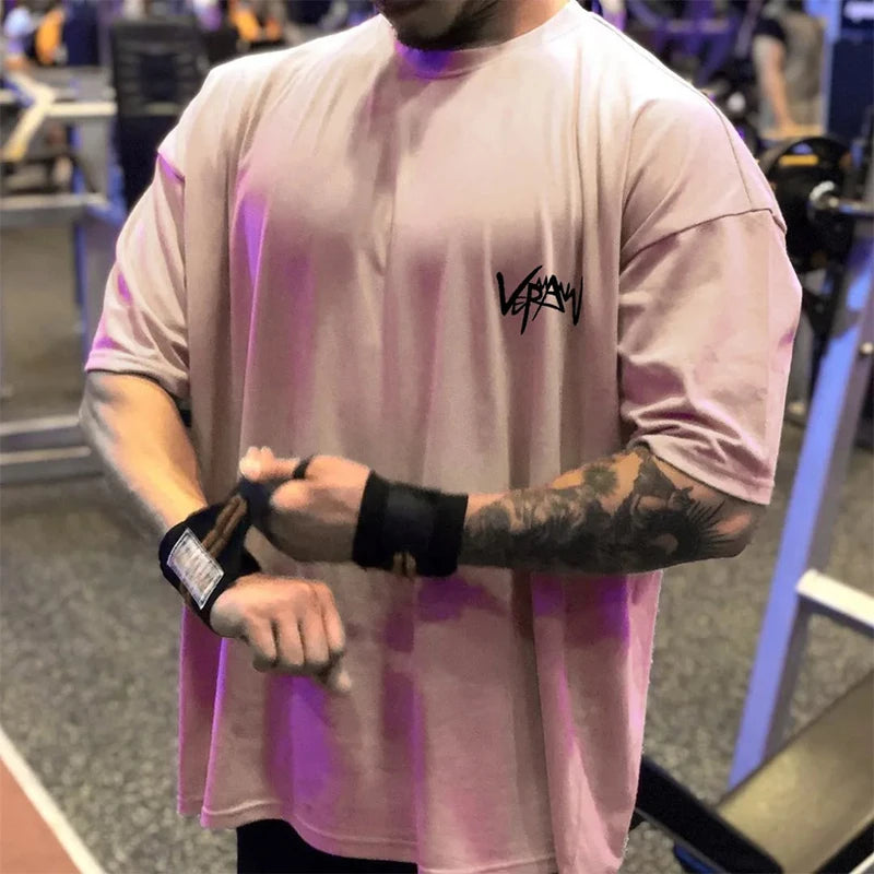 Summer New Fitness Sports T Shirt Oversized Cotton Tshirt Training Running Gym Man Tees Crew Neck