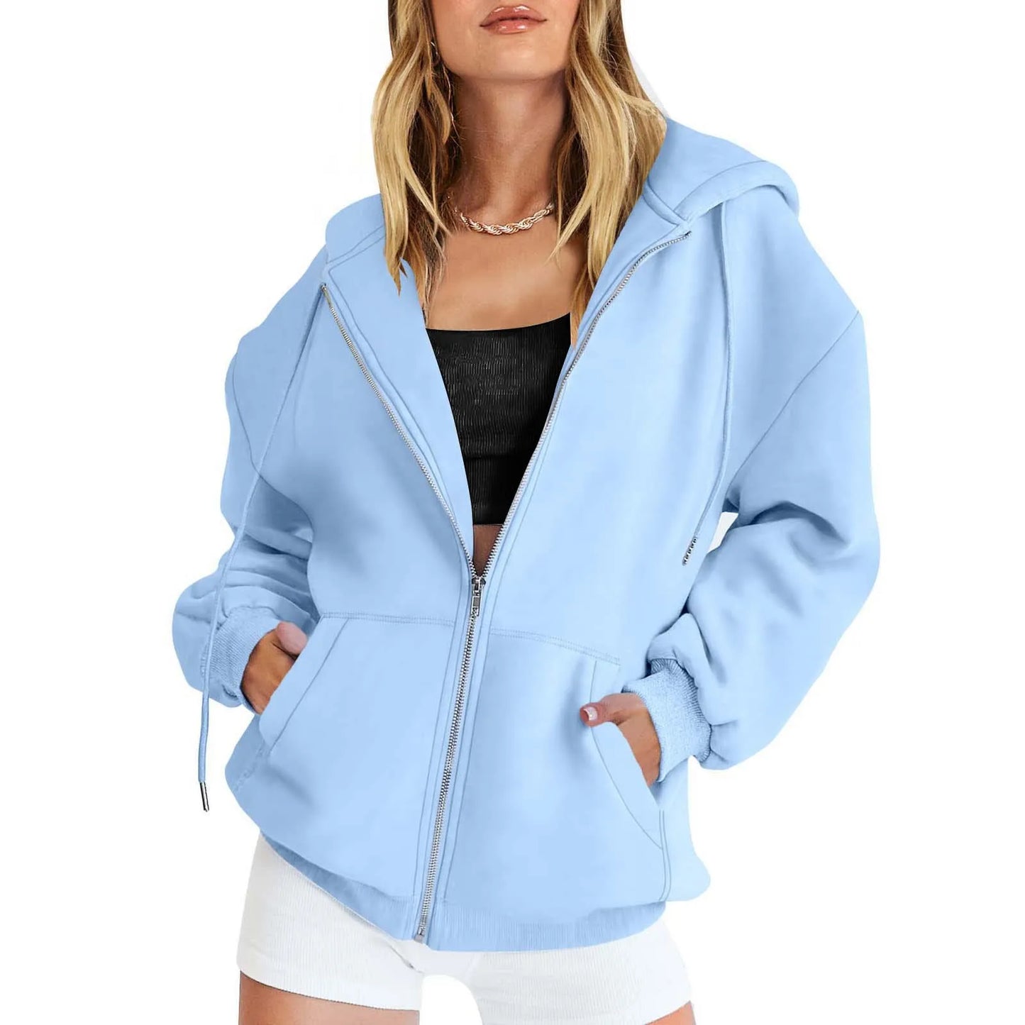 Autumn Winter Zipper Cardigan Hooded Sweatshirt Women Sporty Style Splice Double Pocket Hoodie Female Casual Warm Top Sportswear