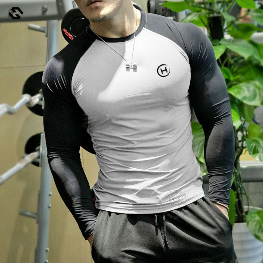 Spring and Summer New Fitness Long-sleeved Men's Quick-drying Milk Silk Body Shaping Sports Training Thin Solid Color M-3XL