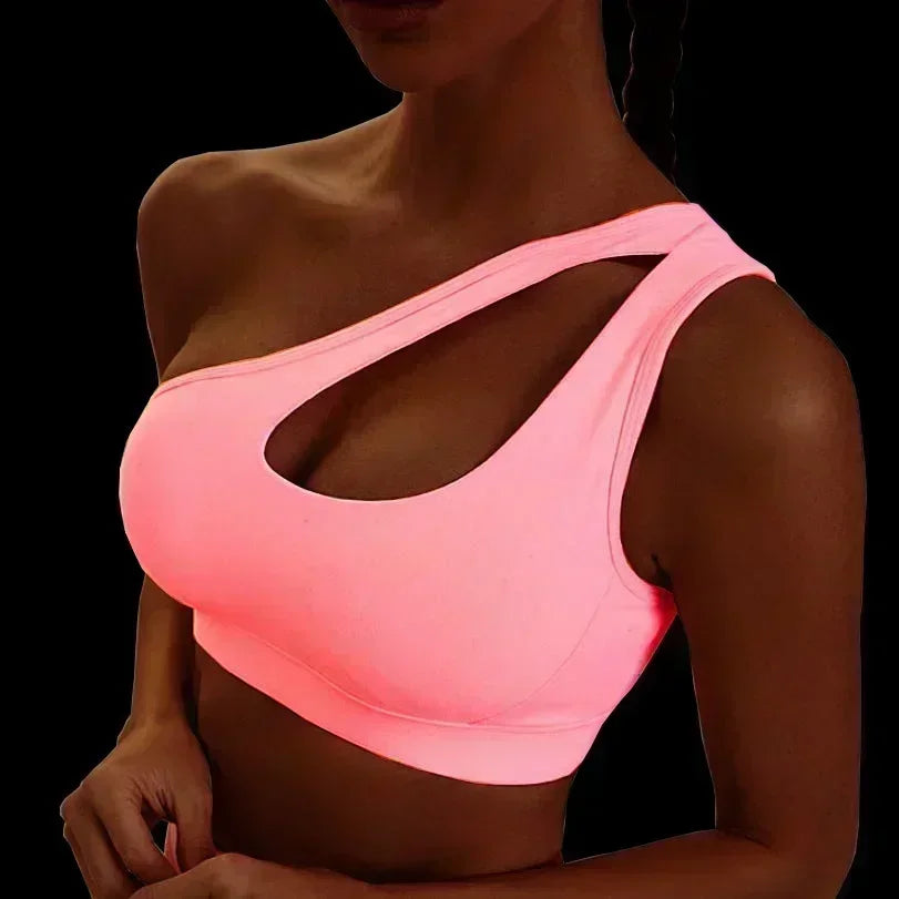 Sexy One Shoulder Yoga Bras Women Sports Top Crop Athletic Vest Push Up Underwear BH Sports Bra Sportswear Wire Free Gym Shirts
