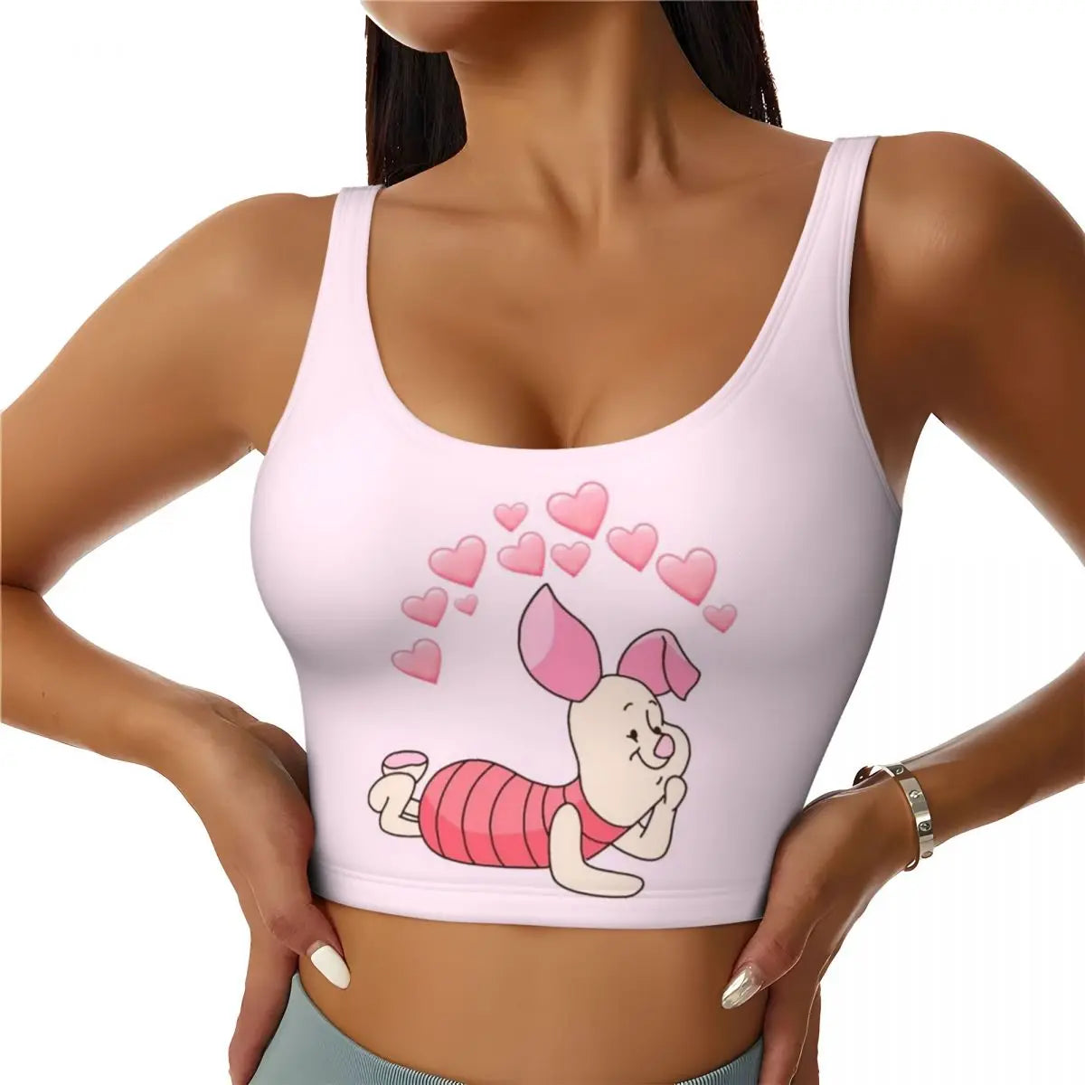 Custom High Impact Pooh And Piglet Happy Sort Of Day! Sports Bra for Women Gym Workout Yoga Crop Top
