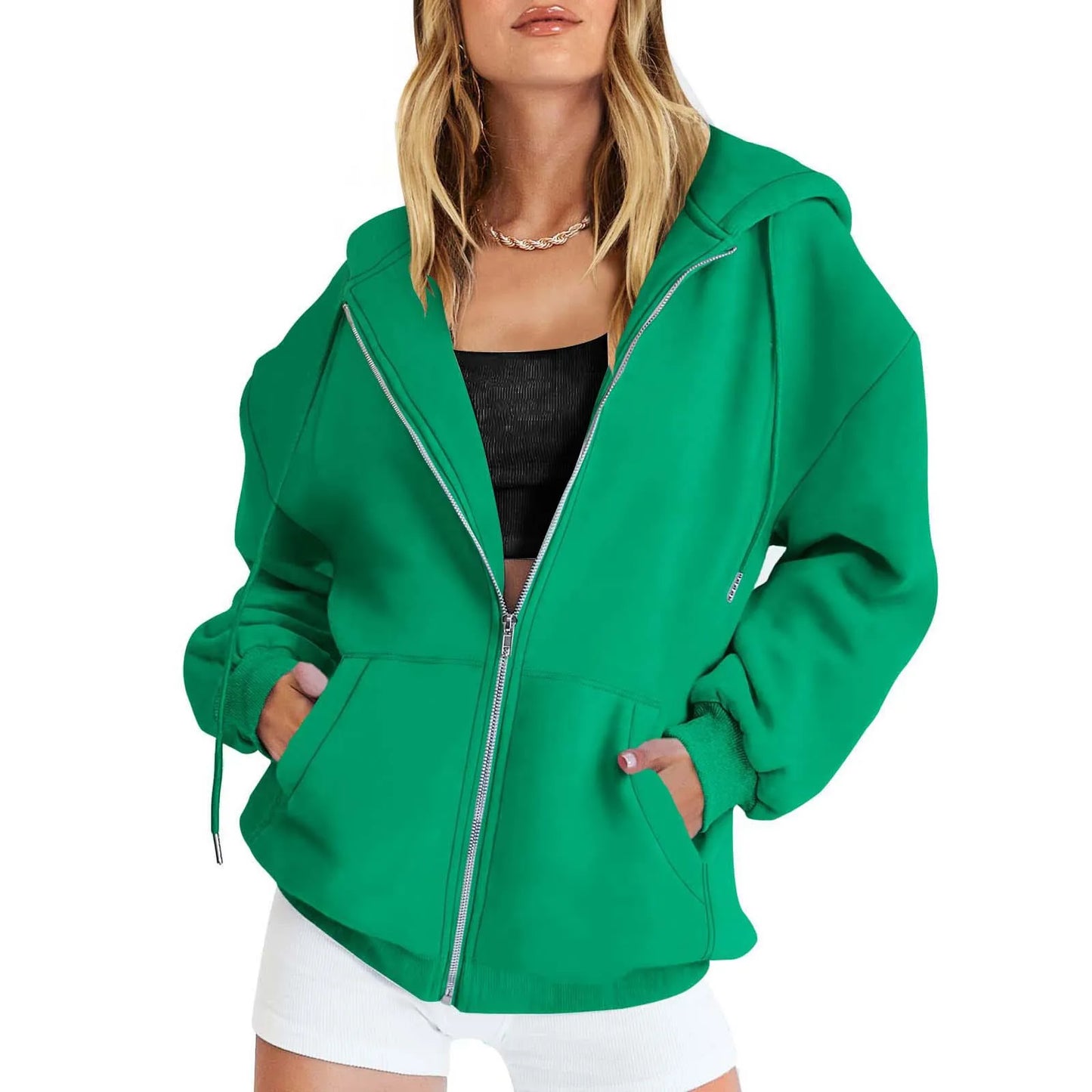 Autumn Winter Zipper Cardigan Hooded Sweatshirt Women Sporty Style Splice Double Pocket Hoodie Female Casual Warm Top Sportswear